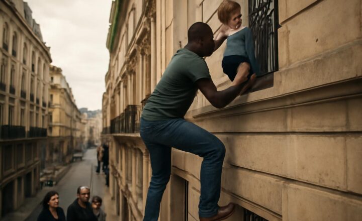 Mamoudou Gassama escalando la fachada de un edificio de París para rescatar a un niño en mayo de 2018