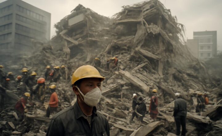 Equipos de rescate trabajan entre los escombros de los grandes almacenes Sampoong tras su derrumbe en Seúl en 1995