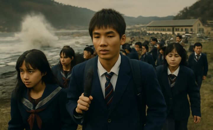Estudiantes de Kamaishi evacuando hacia terrenos elevados durante el tsunami de Japón de 2011