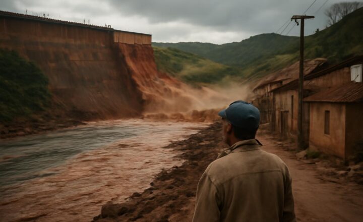 Vista aérea de la zona afectada por la ruptura de la presa de Fundão en Mariana, Brasil, en 2015