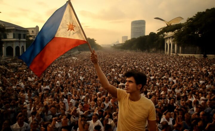 Manifestantes reunidos en la avenida EDSA de Manila durante la Revolución del Poder Popular de febrero de 1986