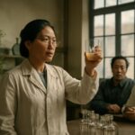 Tu Youyou y muestras de Artemisia annua relacionadas con el descubrimiento de la artemisinina contra la malaria