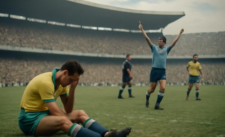 Jugadores de Uruguay y Brasil durante el partido decisivo del Mundial de 1950 en el estadio Maracaná