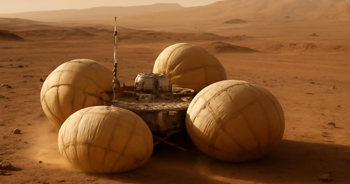 Representación editorial de Mars Pathfinder: ¿cómo una nave rodeada de bolsas de aire llegó a Marte?