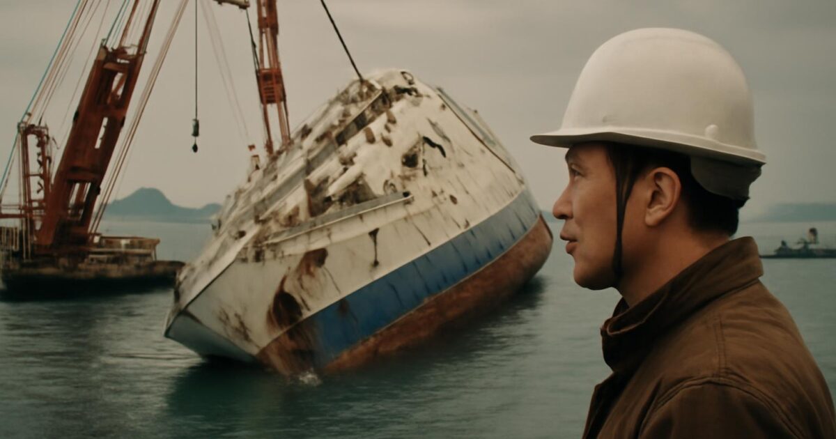 El ferry Sewol reflotado durante las operaciones de recuperación frente a la costa de Jindo