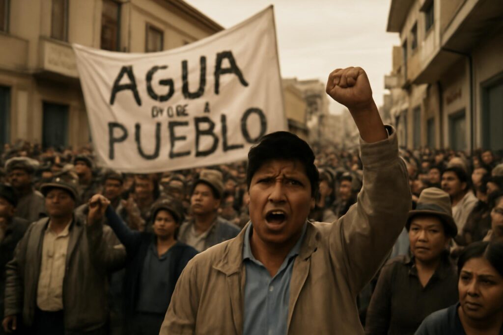 Manifestantes en una calle de Cochabamba durante las protestas contra la privatización del agua en abril de 2000
