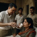 Personal médico del laboratorio de cólera de Dacca preparando una solución de rehidratación oral en 1968