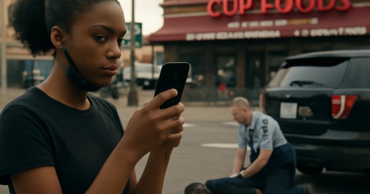 Darnella Frazier grabando con su teléfono la detención de George Floyd en Minneapolis el 25 de mayo de 2020