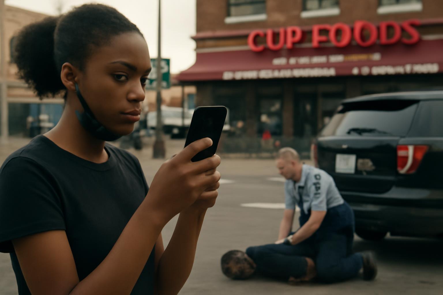 Darnella Frazier grabando con su teléfono la detención de George Floyd en Minneapolis el 25 de mayo de 2020
