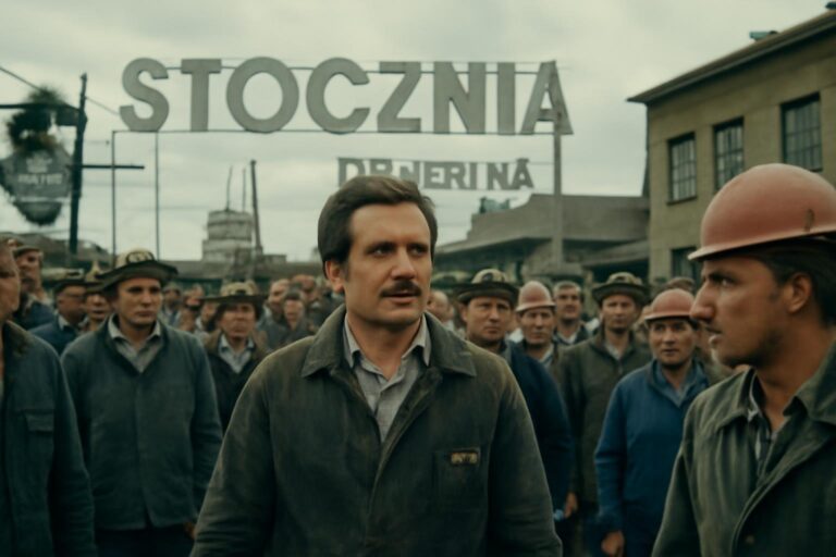 Trabajadores reunidos en la entrada del astillero de Gdańsk durante la huelga de agosto de 1980