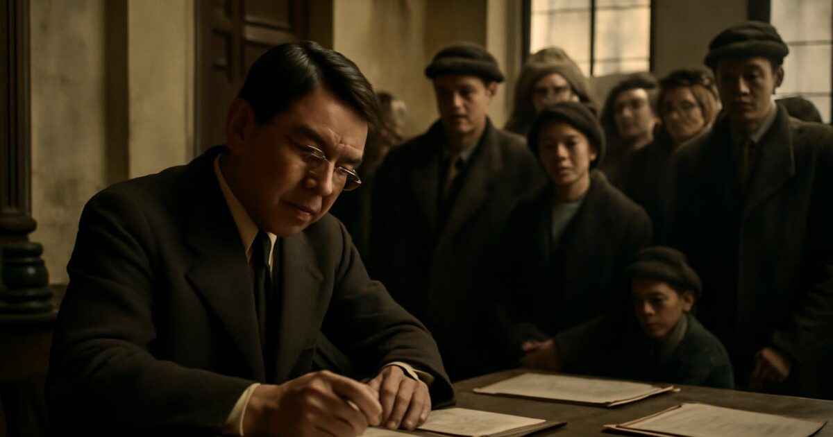 Retrato de Chiune Sugihara, diplomático japonés que emitió visas de tránsito a refugiados en Kaunas durante 1940