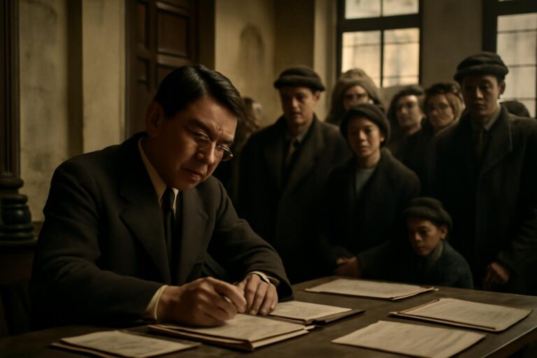 Retrato de Chiune Sugihara, diplomático japonés que emitió visas de tránsito a refugiados en Kaunas durante 1940