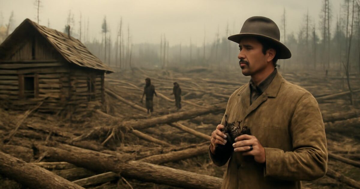 Bosque de Siberia con árboles derribados por la explosión aérea de Tunguska de 1908