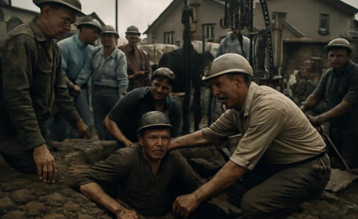 Rescatistas trabajan sobre la mina de Sheppton en 1963 para extraer a dos mineros atrapados bajo tierra