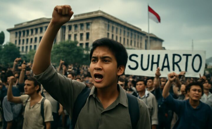 Estudiantes ocupan el Parlamento de Indonesia durante las protestas que precedieron a la renuncia de Suharto en Yakarta en 1998