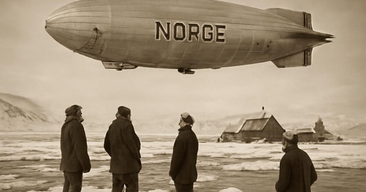El dirigible Norge preparado para la expedición polar de 1926 en Ny-Ålesund