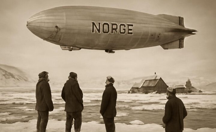 El dirigible Norge preparado para la expedición polar de 1926 en Ny-Ålesund
