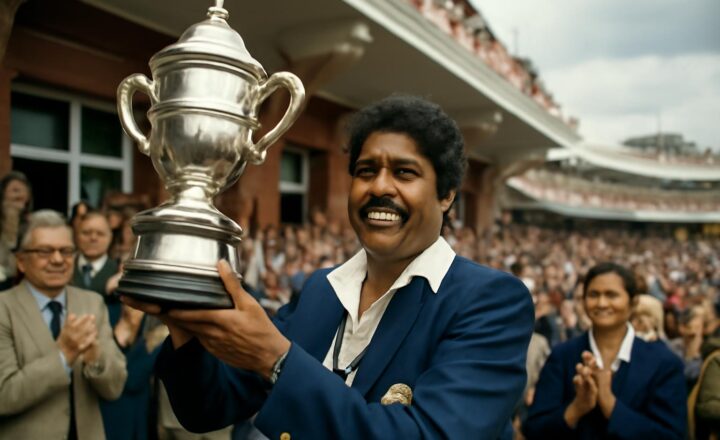 Kapil Dev levanta el trofeo tras la victoria de India sobre las Indias Occidentales en la final del Mundial de Cricket de 1983 en Lord’s
