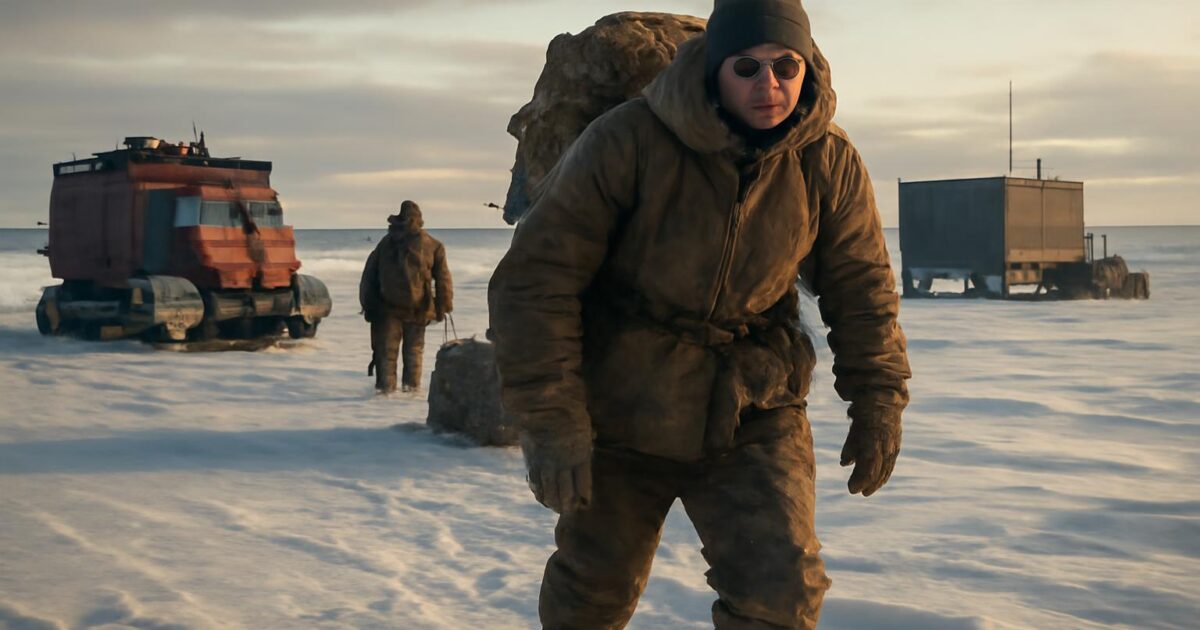 Vehículos de la expedición de Vivian Fuchs avanzando por la nieve durante la primera travesía terrestre de la Antártida en 1958