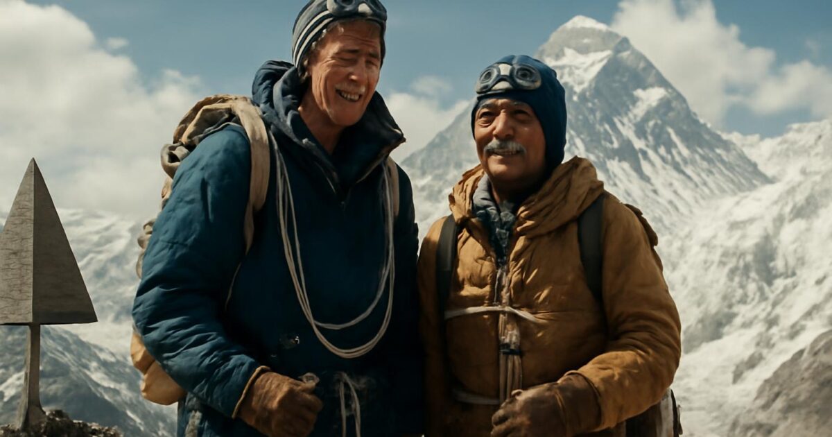 Tenzing Norgay en la cima del Everest durante el primer ascenso confirmado de 1953