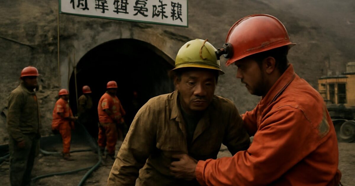 Rescatistas trasladan a un minero superviviente de la inundación de Wangjialing en Shanxi en abril de 2010