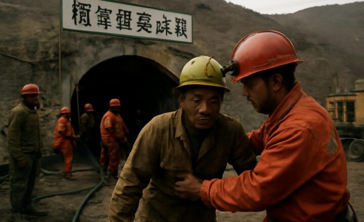 Rescatistas trasladan a un minero superviviente de la inundación de Wangjialing en Shanxi en abril de 2010